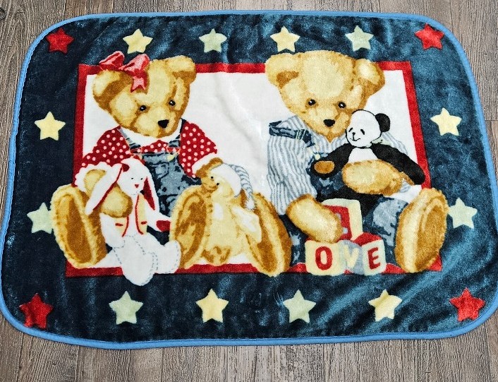 Blue Jean Teddy Bear Plush Fleece Baby Blanket Throw Bunny Panda Stars Vintage