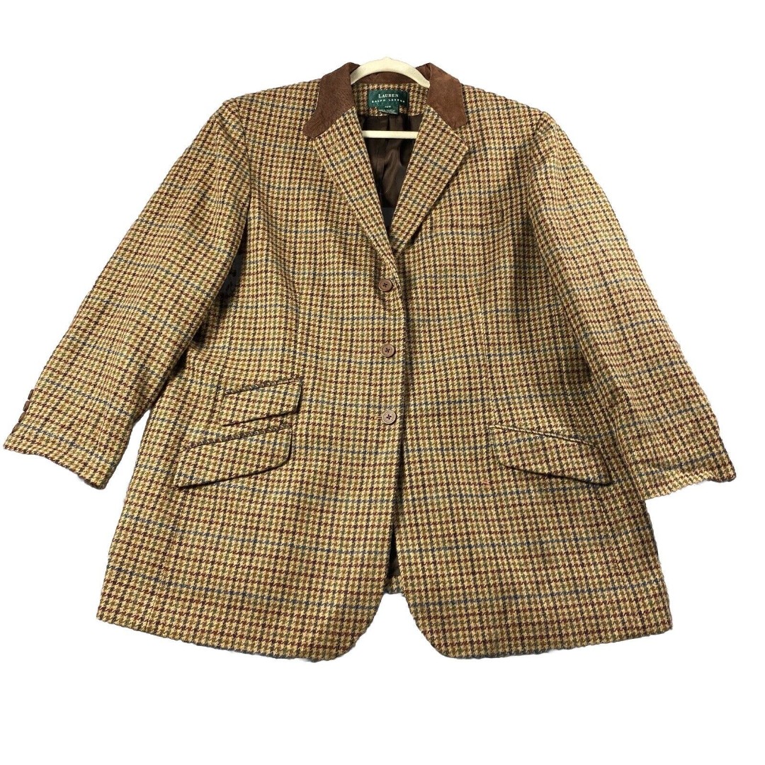 Lauren Ralph Lauren 100% Wool Sport Blazer/ Coat Brown Tweed Suede Collar 22W