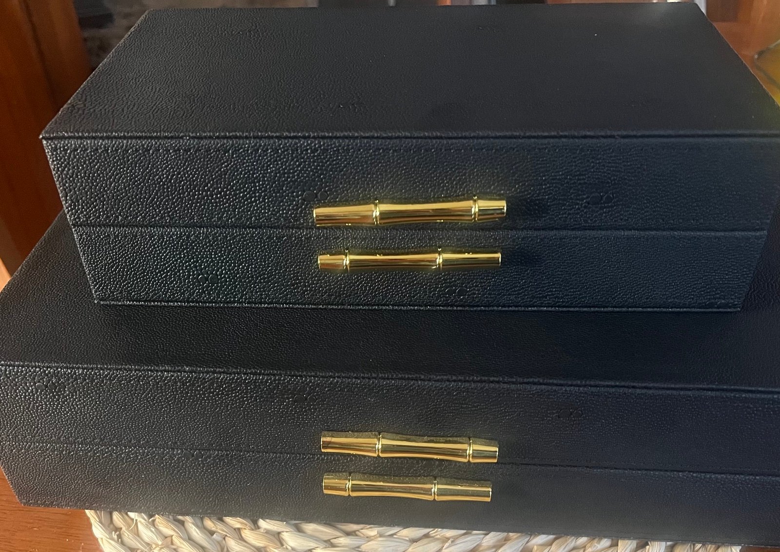 Set of Two Faux Leather Decorative Jewelry Box Organizers