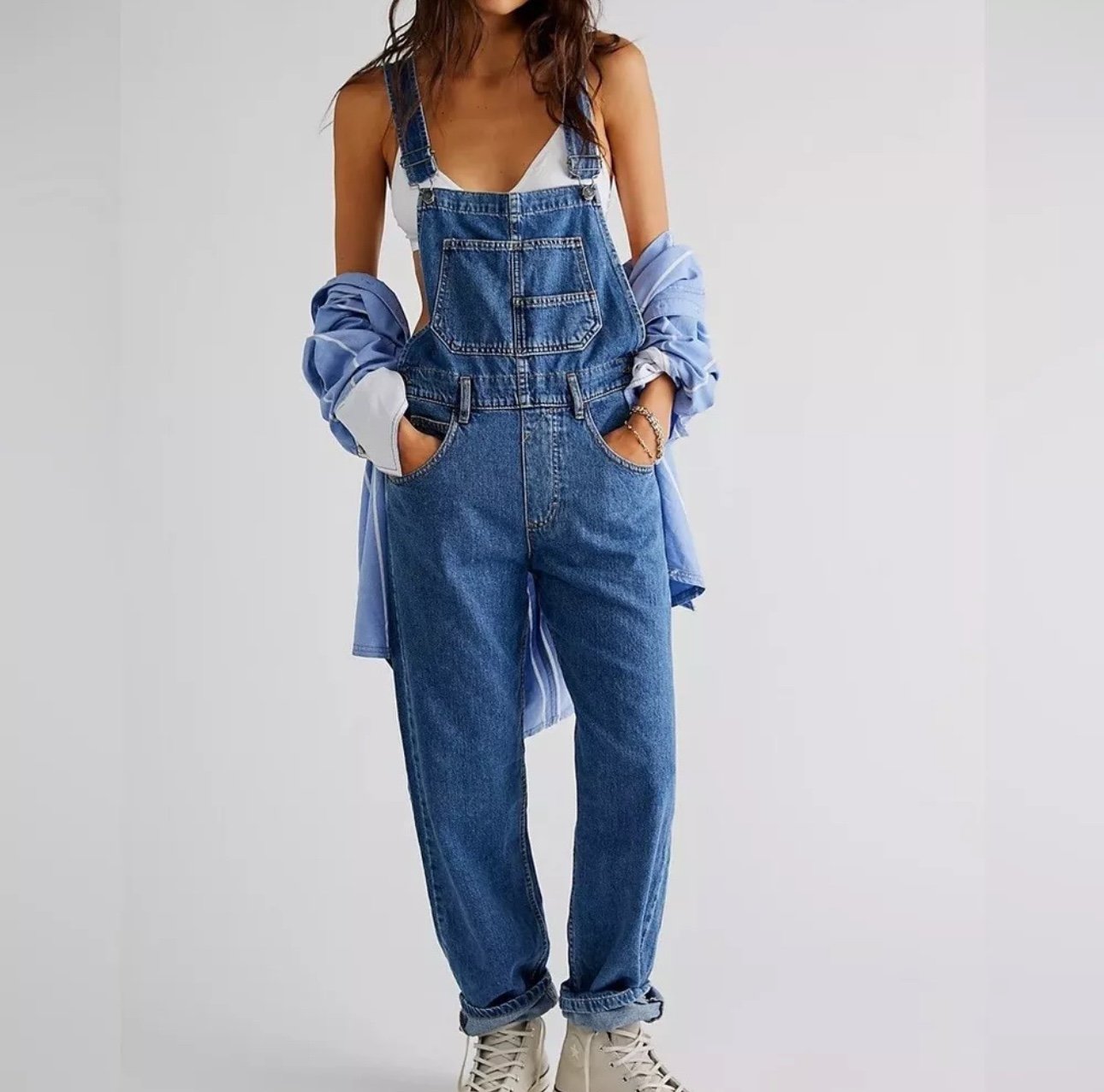 Free People We The Free Ziggy Denim Overalls Sapphire Blue Size XS