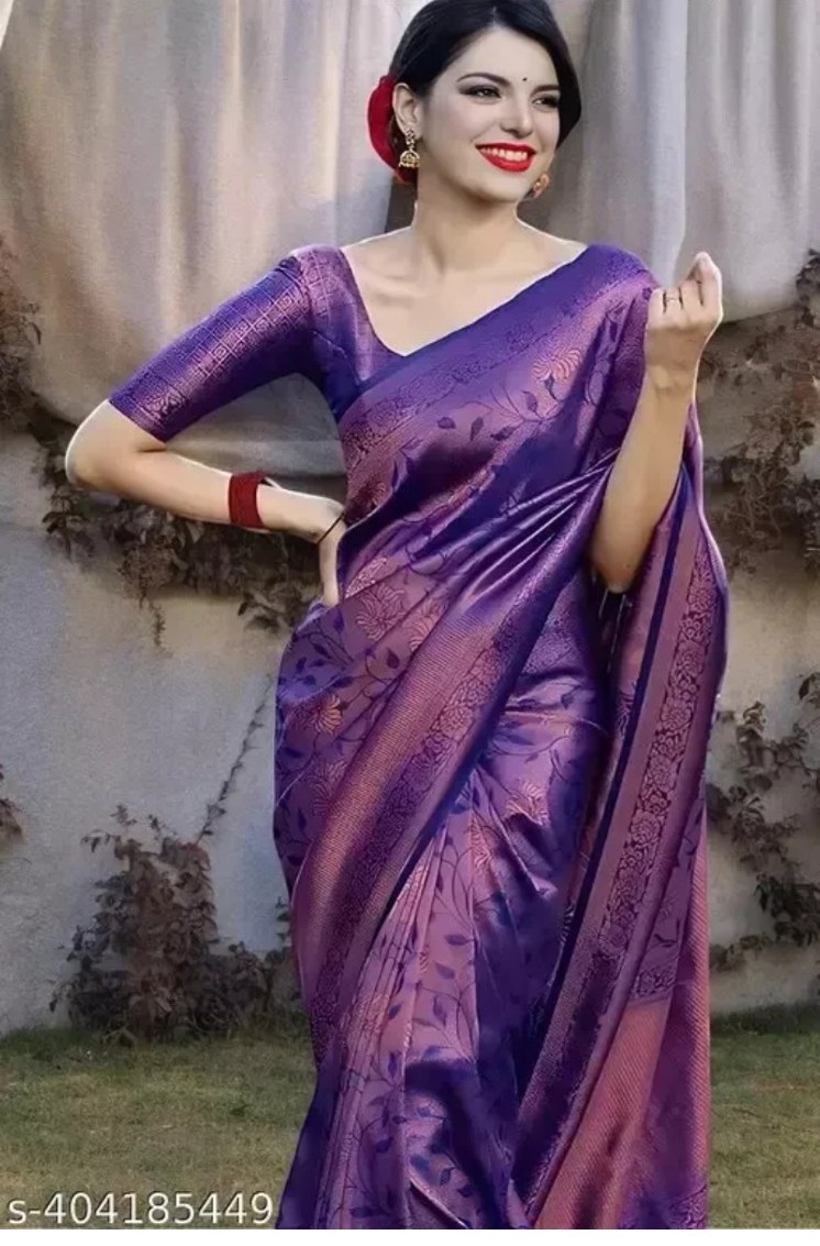 Indian Woven Rich Pallu Design Work Zari Woven Soft Lichi Silk Saree With Blouse