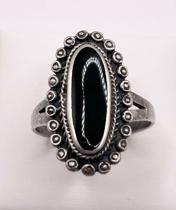Size 8.75 ND signed Black onyx 925 sterling silver ring