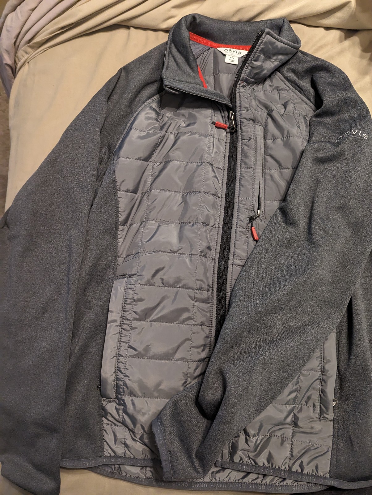 Orvis Mens hybrid mixed media quilted jacket Snow Bird size Med.