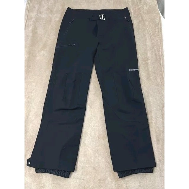 Patagonia Mens Ski Snow Pants Size 36 Black Nylon Belted Softshell Ankle Zip EUC