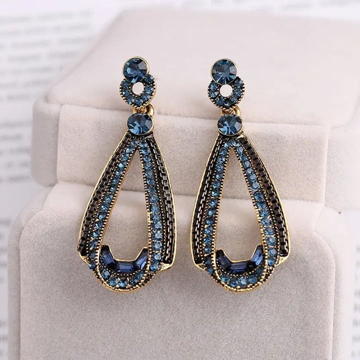 14K Gold Womens Large 2ct Blue Sapphire Hanging Hoop Earrings 14K Silver Jewelry