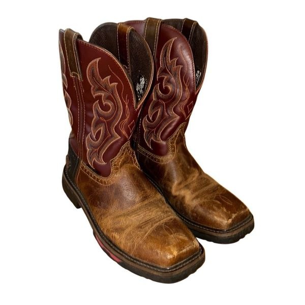 Justin Mens Work Boot Brown Red Leather Composite Toe Size 9 D Western cowboy