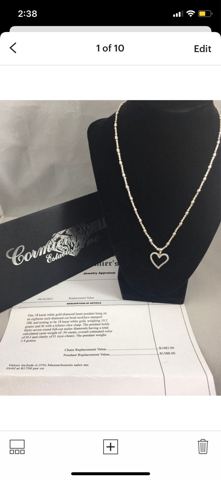Appraised at 3070! .56 ct Diamond Heart Pendant on a 18k white gold, diamond cu