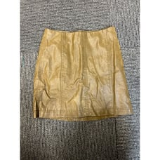 Metallic Gold Mustard Faux Leather Mini Skirt with Side Zipper - Party Club Wear