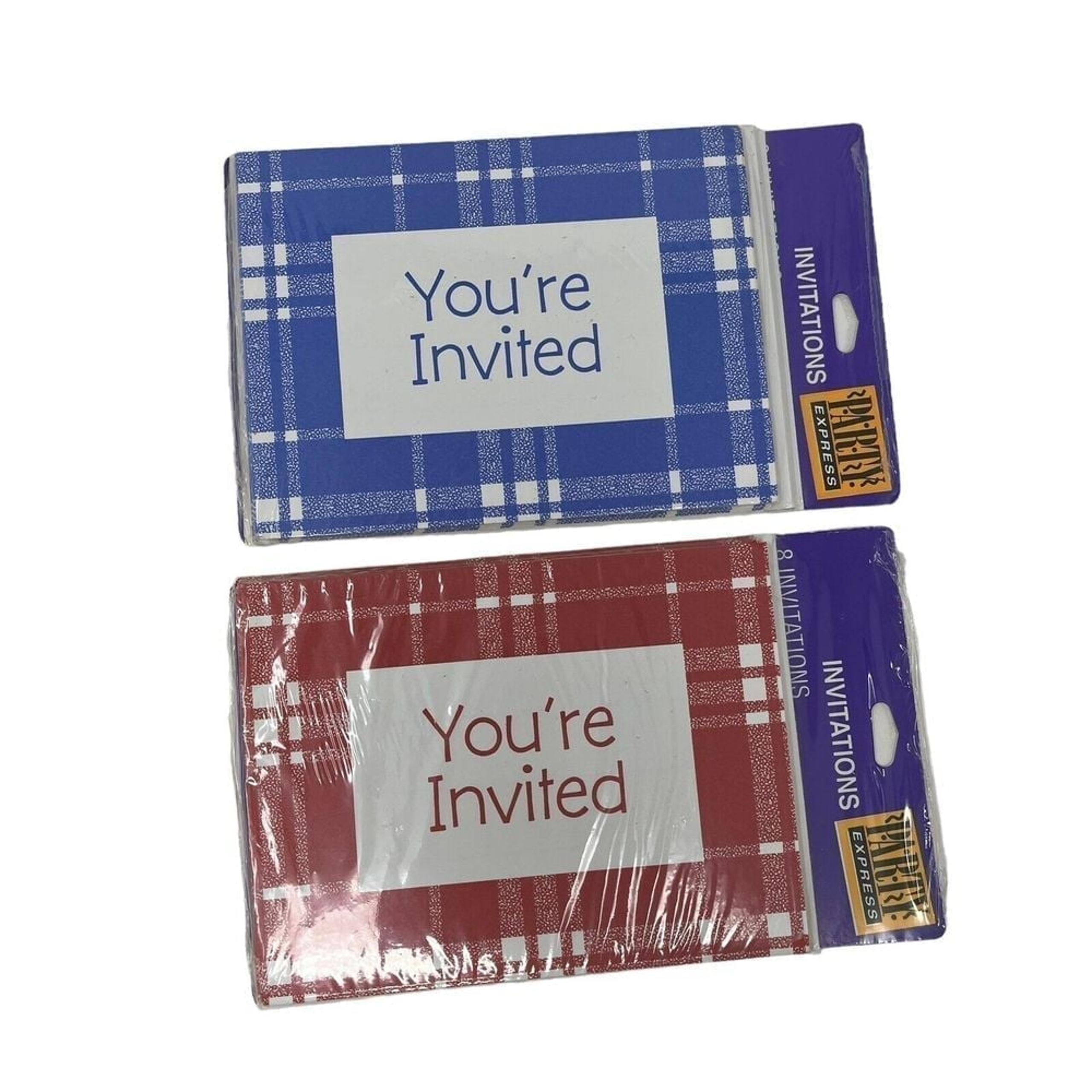 Vintage Hallmark Picnic Plaid Gingham Invitations Lot Of 2 Card Invites 8ct. Ea