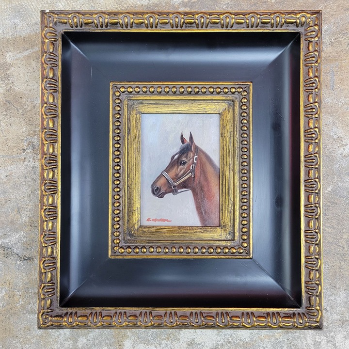 Vintage Oil on Board Portrait Painting of Horse, Signed and Framed