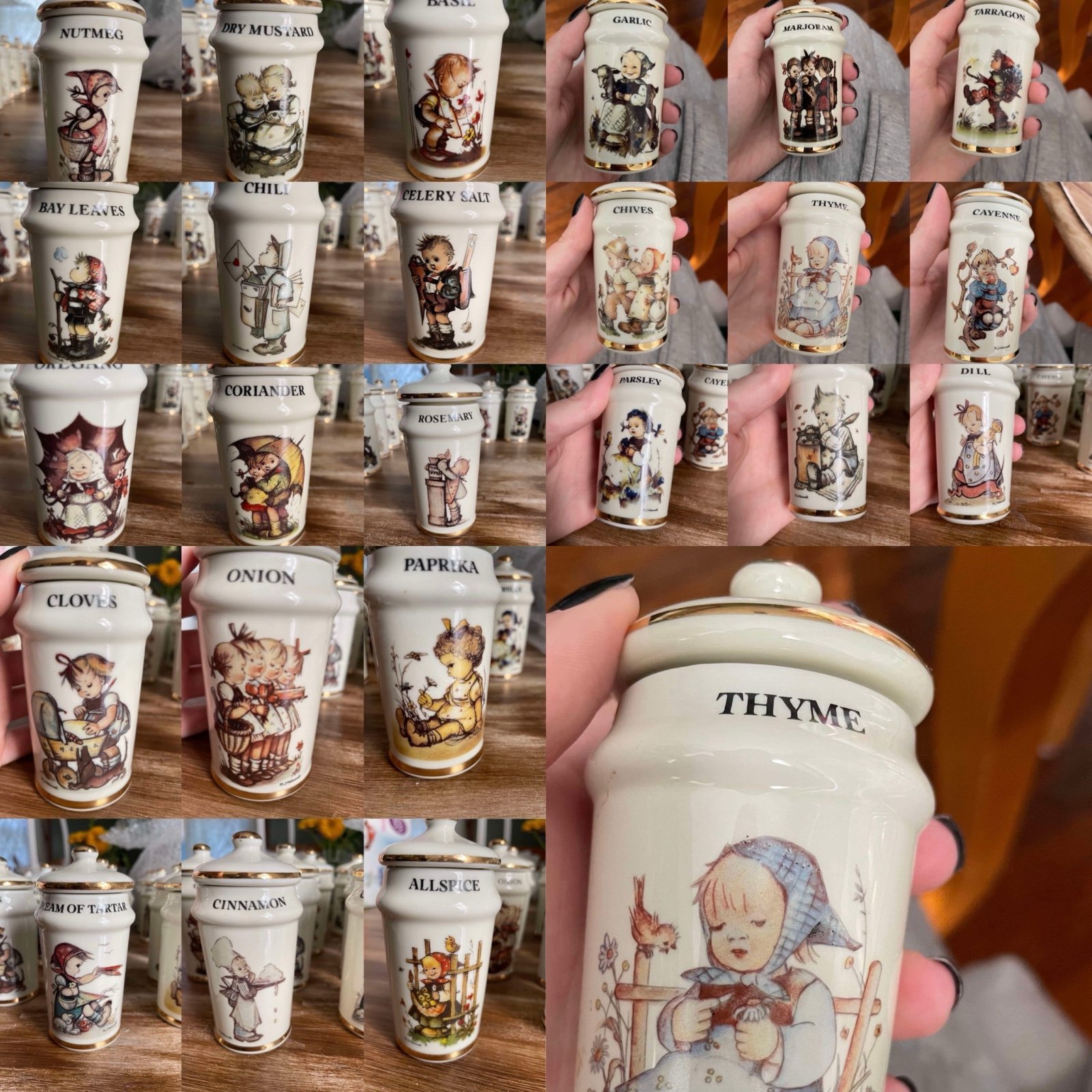 MJ Hummel 24 pc complete spice jar set. 24k gold Mint condition