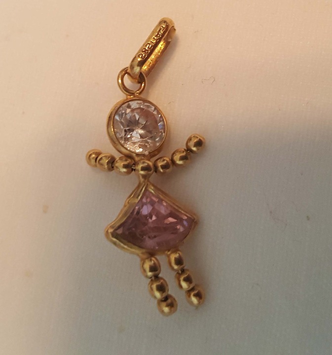 14K Yellow Gold Girl Charm Figure Pink Center Stone