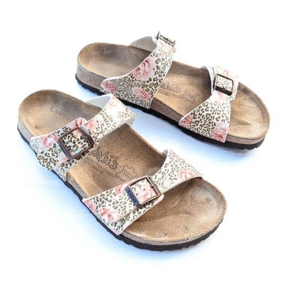 BIRKENSTOCK leopard rose floral strap sandals