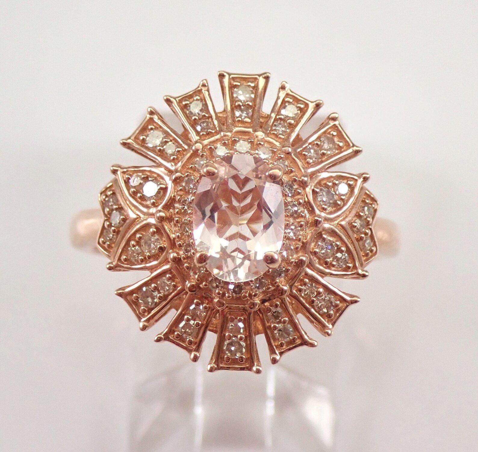 Genuine Morganite and Diamond 10k Rose Gold Ring