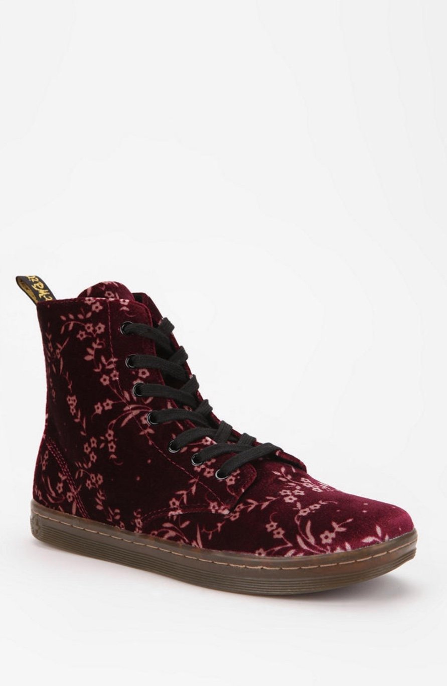 Doc Martens Hackney Red Velvet Cherry Blossom Print Boots