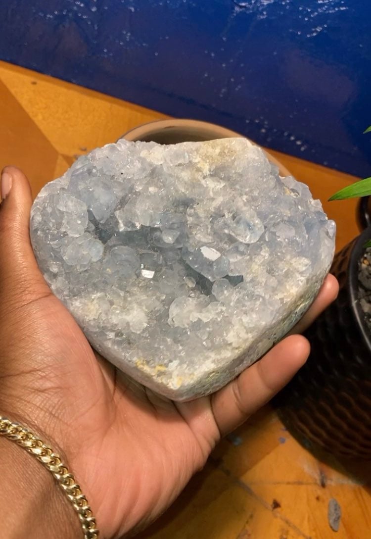 3.4 lb XL LARGE Celestite Raw Crystal Heart Druzy