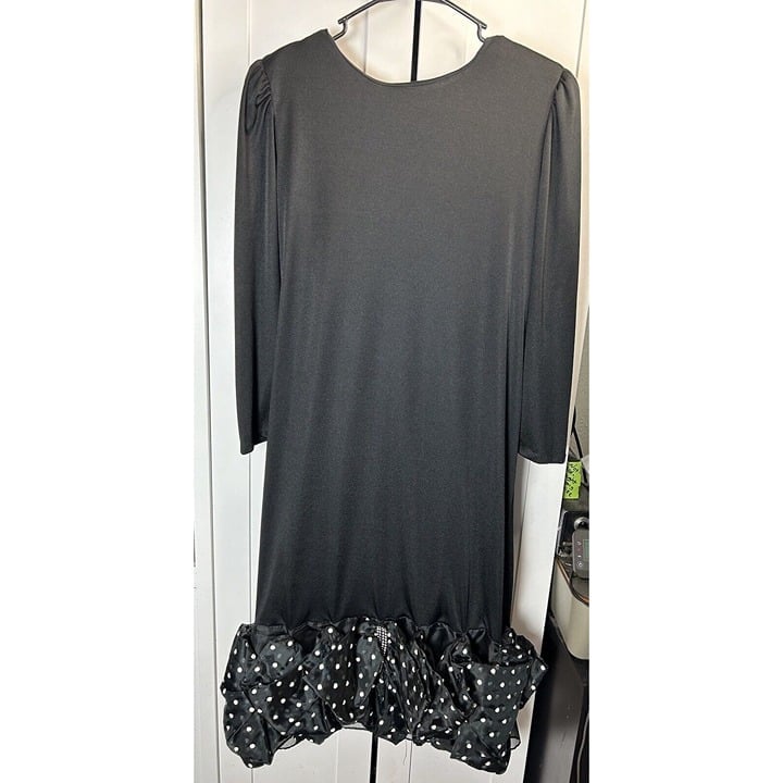 Vintage 80s Partridge in A Pear Tree Black Party Dress Sz L Polka Dot Ruffle Hem