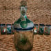 Mexican Hand Blown Frosted Tequila Bottle & 6 Shot Glasses Hand Painted Set