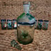 Mexican Hand Blown Frosted Tequila Bottle & 6 Shot Glasses Hand Painted Set