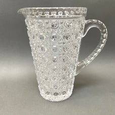 Clear Glass Pitcher Button and Cane 8 5/8 high