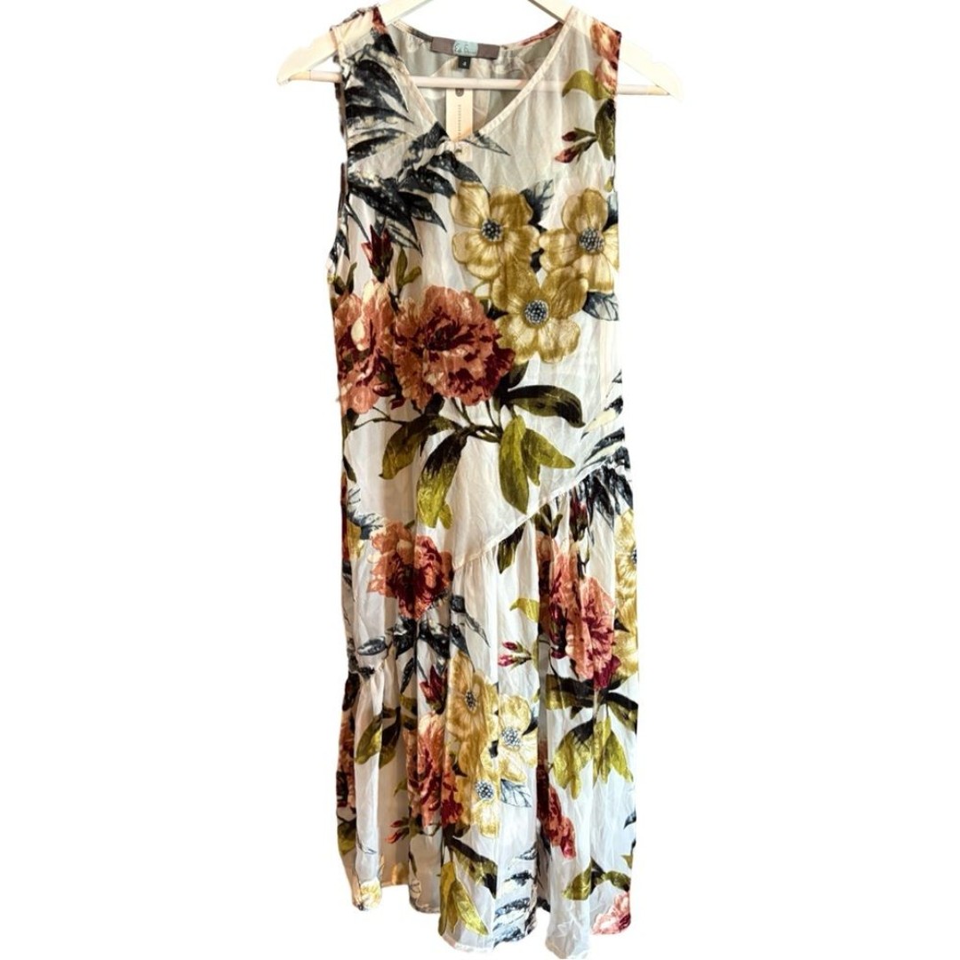 Anthropologie NWT Sheer White Floral Asymmetrical Midi Dress