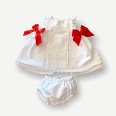NECK AND NECK White Dress with Red Bow