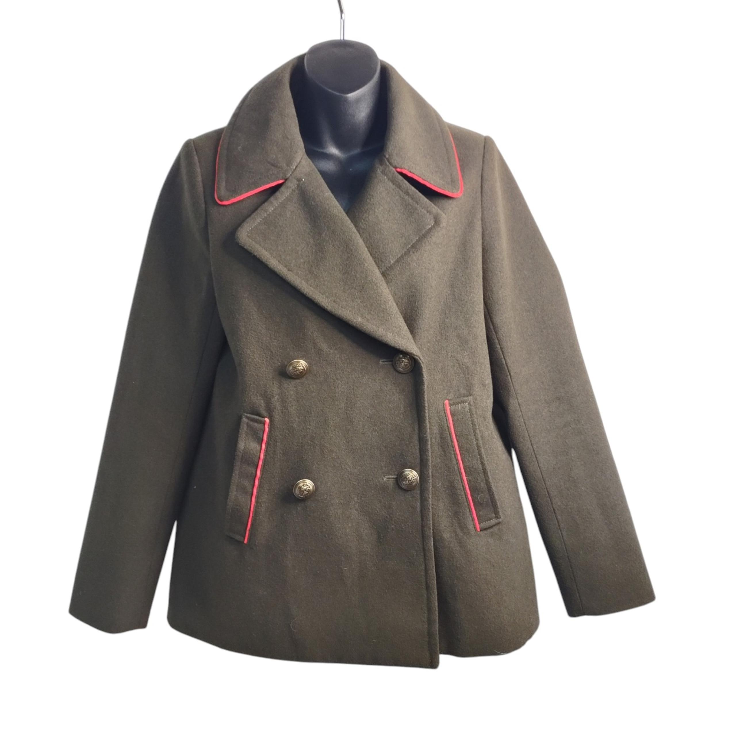 Express Women's Green/Red Piped Peacoat  Double Breasted Size Small/P