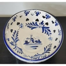 Vintage Ceramic Delft Holland Blue White Round Articulated Hearts Windmill