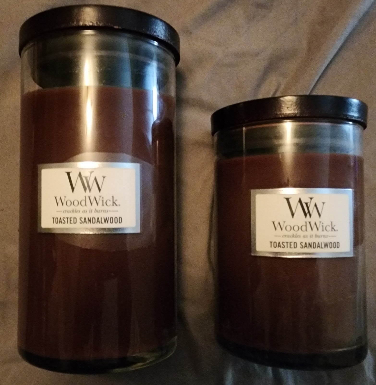 Set of 2 Woodwick Toasted Sandlewood 18.6 and 10.8 oz