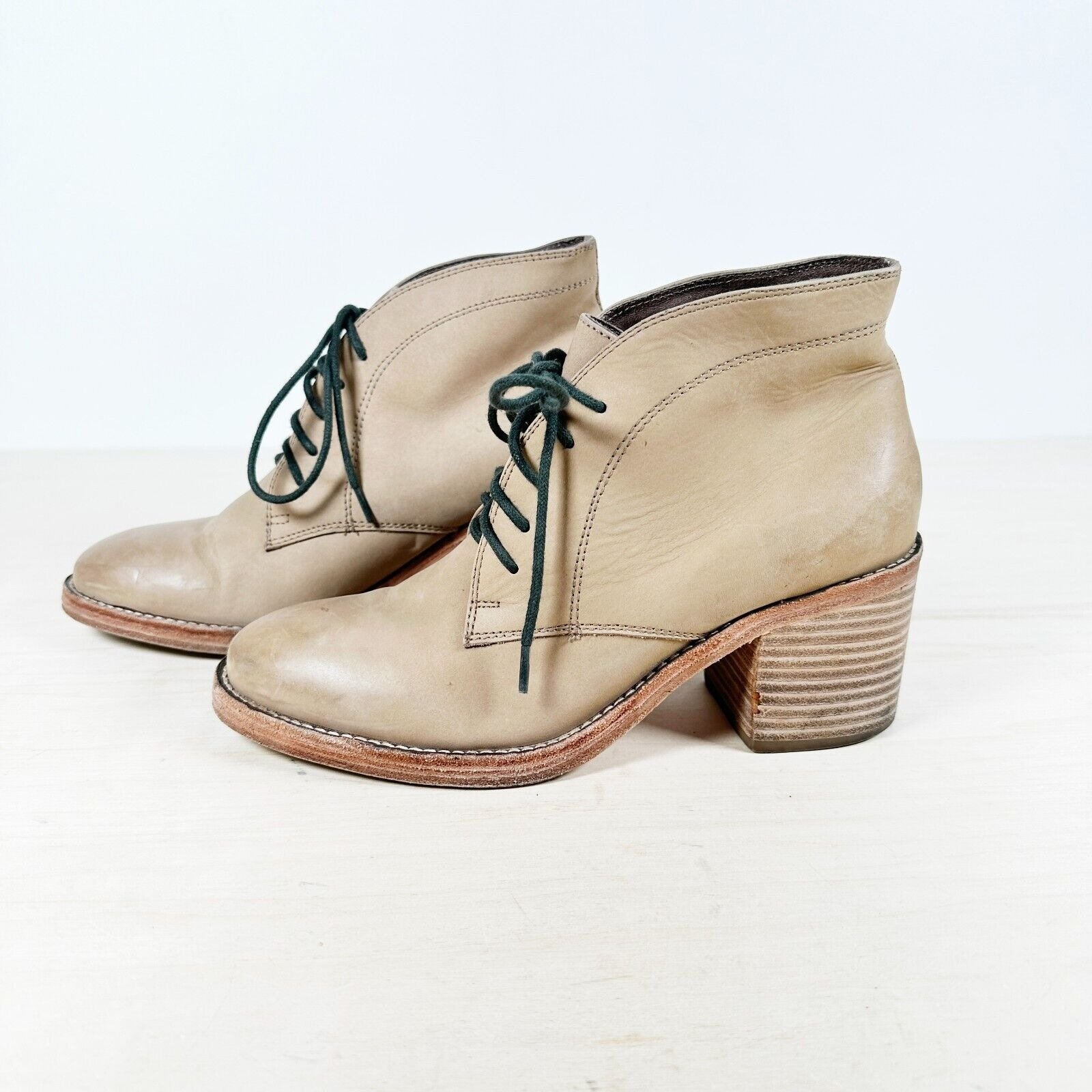 DOLCE VITA High Heel Leather Lace Up Boots Tan Heels 7.5