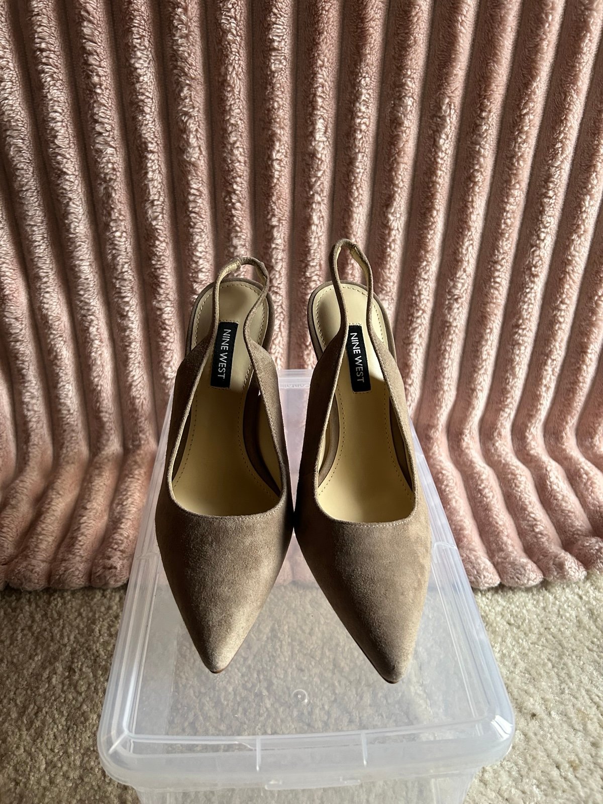 Nine West pointy toe suede nude sling back