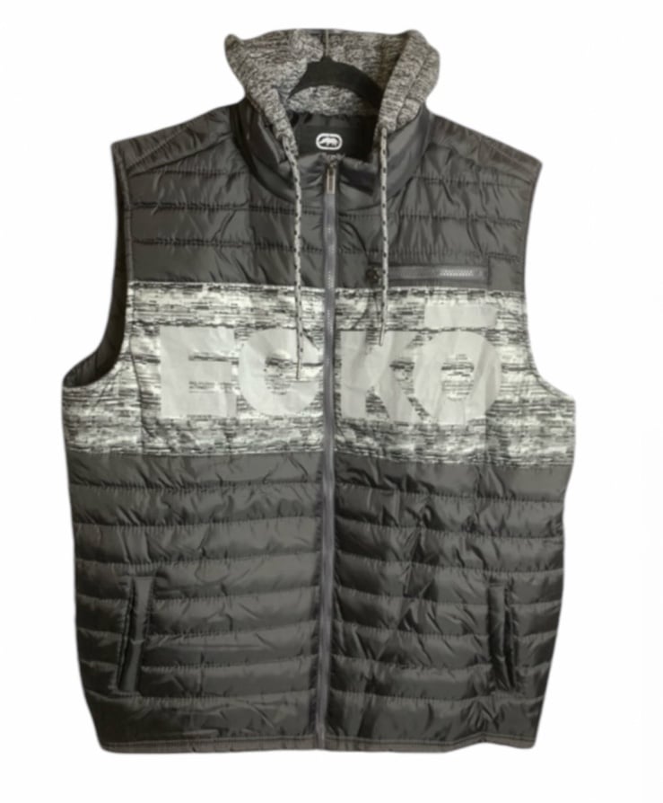 Ecko Magnet Gray and Black Puffer Vest with Hood 2XL New with Tags