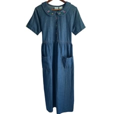 NEW Vintage Bobbie Brooks Medium Cotton Denim Dress Peter Pan Collar Embroidered