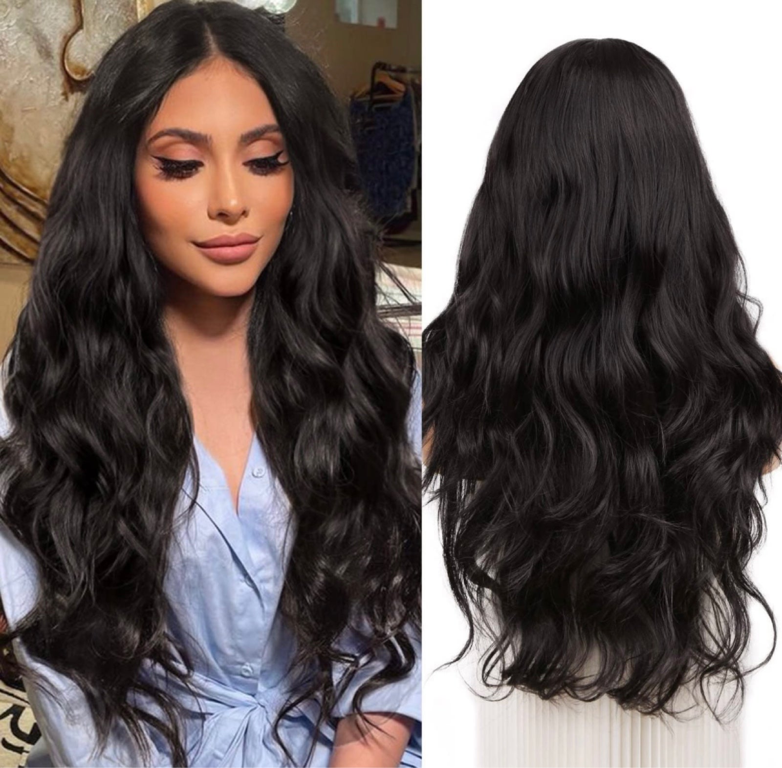 Lace front ash black side part wave wig..