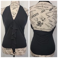 Bebe Vintage Y2K Babydoll Halter Feminine Top Sz Large Ruffles Black USA NEW