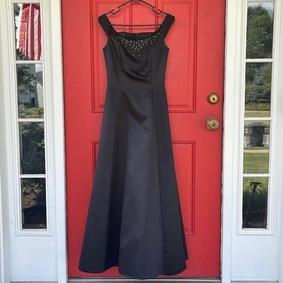 Gunne Sax Jessica Mclintock Black Formal Maxi Dress Size 5/6 Tulle Goth Wedding