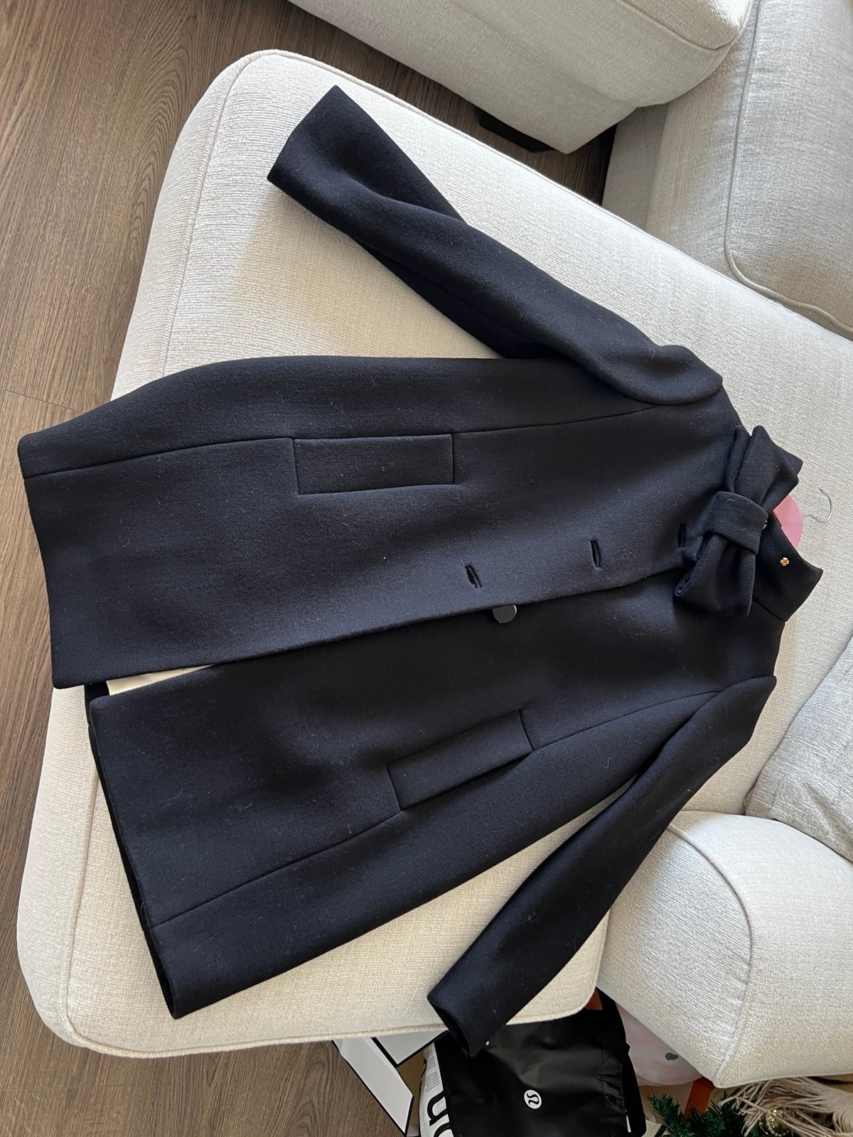 Kate Spade Dorothy Bow Neck Coat Black Wool Button Front Sz 8 Women's