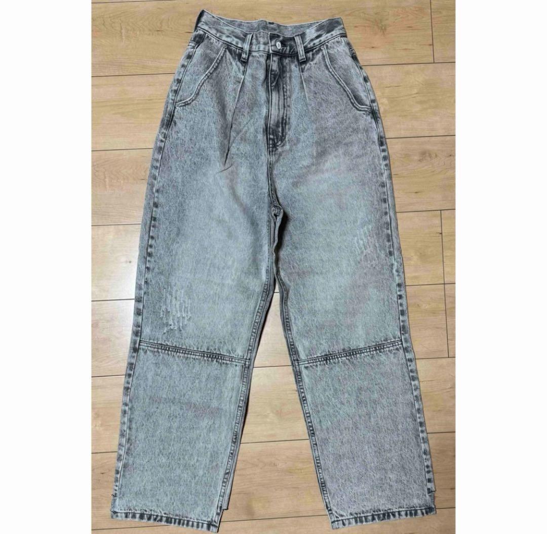 充実の品 YENN＞ High-Rise Tuck Wide Denim Pants 36 Light Gray パンツ