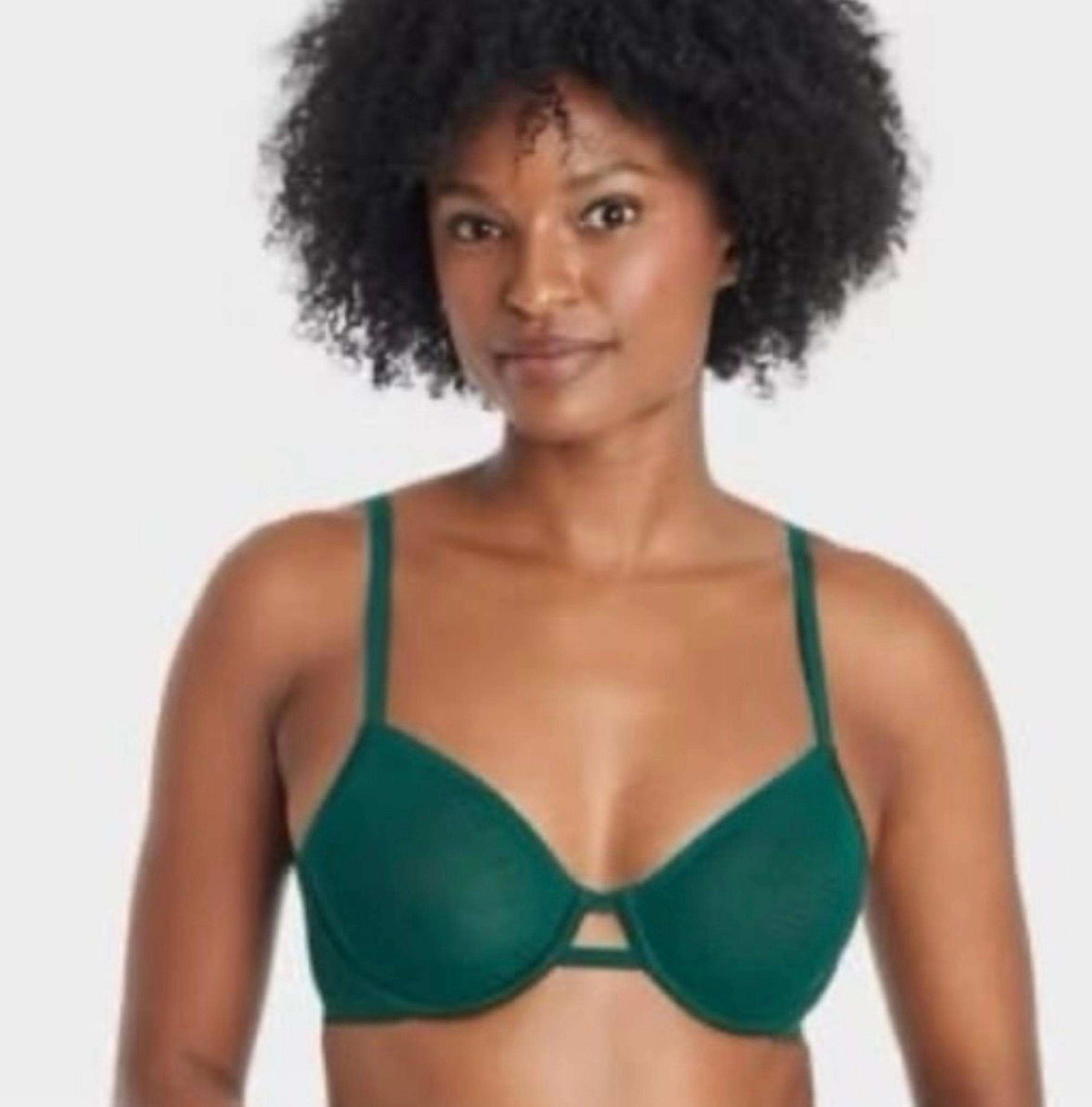 NEW Dark Green Smooth Unlined Demi Coverage Underwire Bra, Size 34C - Auden