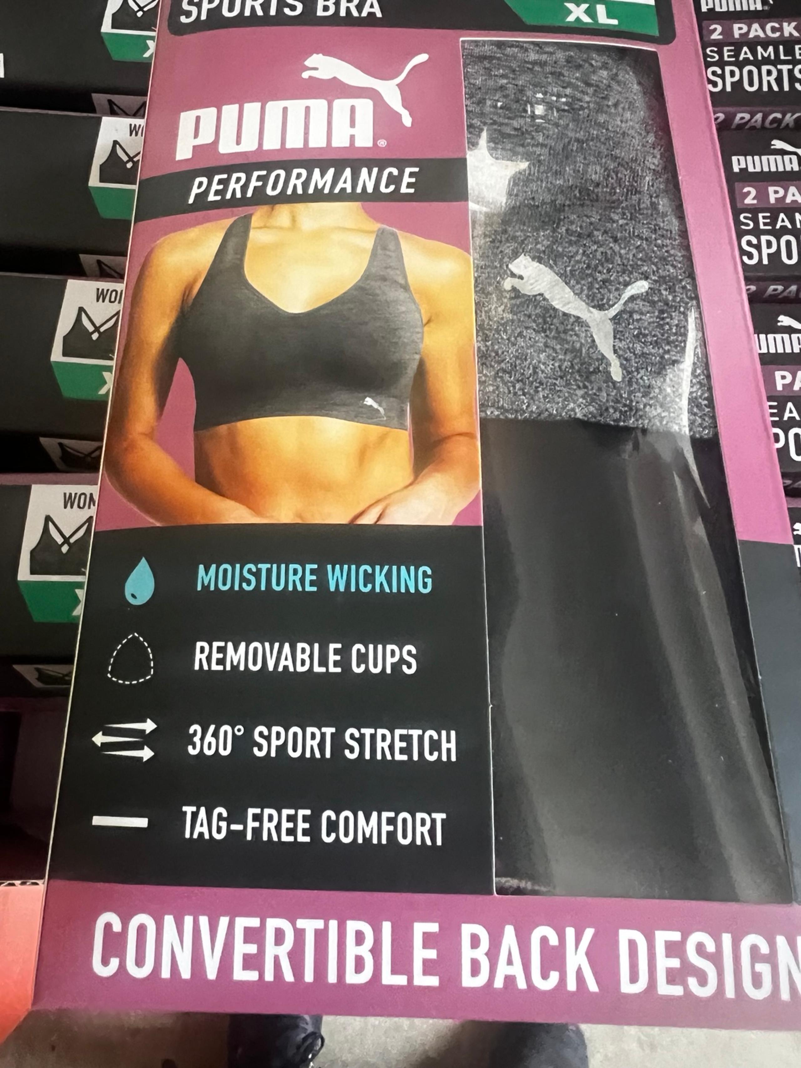 Puma Women's Seamless Performance Support Sports Bra Black/Gray 2 PK XL