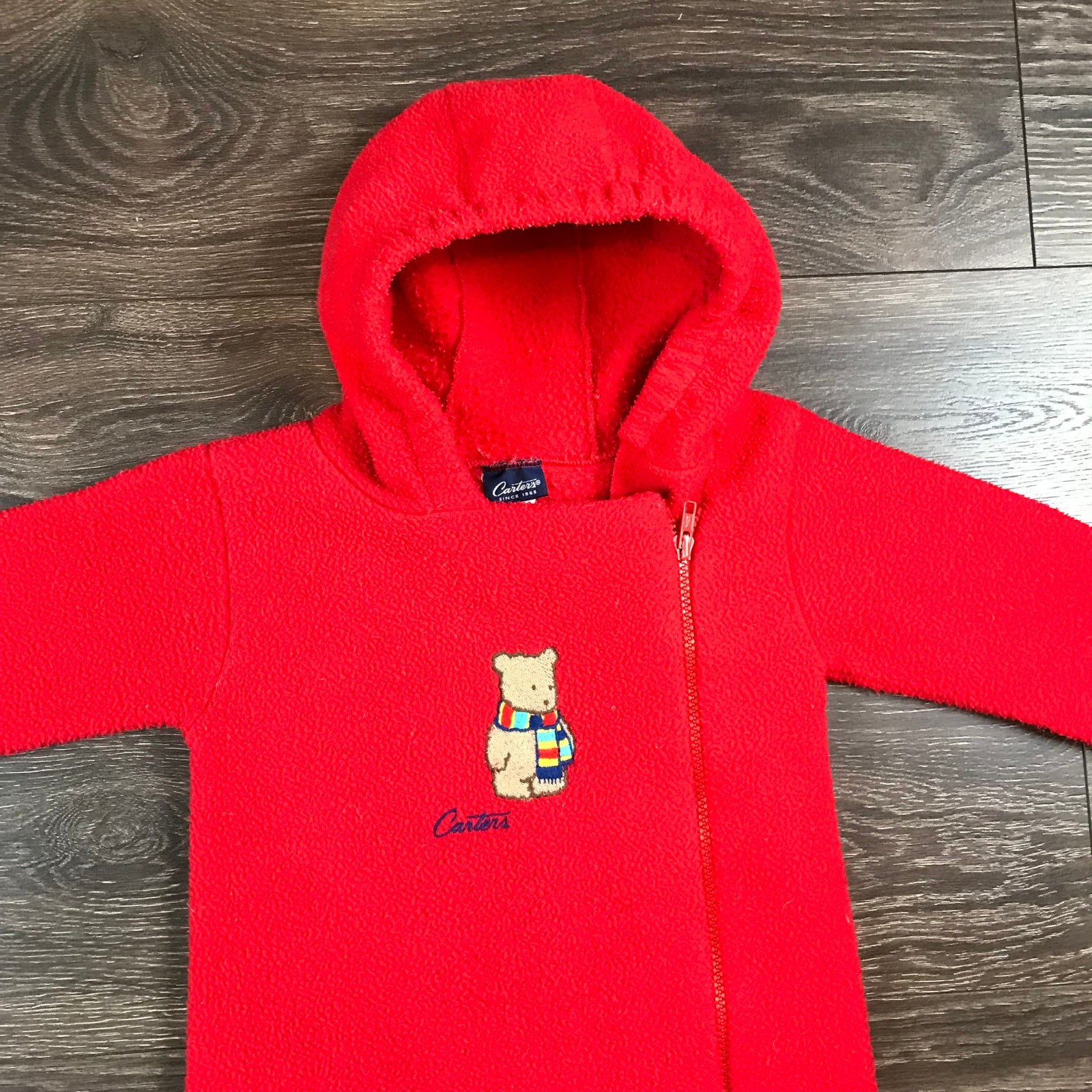Carter’s Teddy Bear Baby Boys 1950s-1970s Full Zip Red Hooded One Piece Jumpsuit
