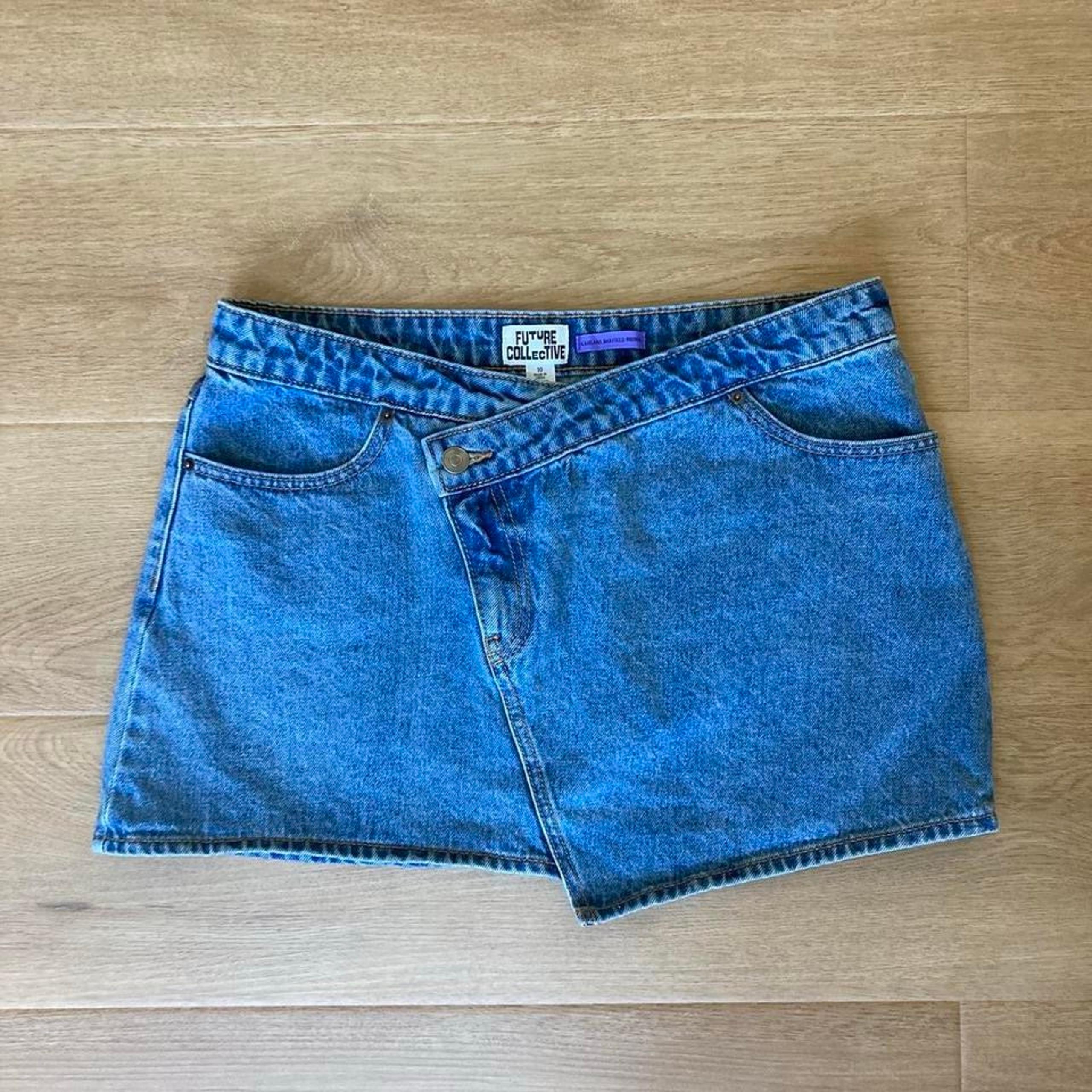 Future Collective Blue Denim Asymmetrical Mini Skirt