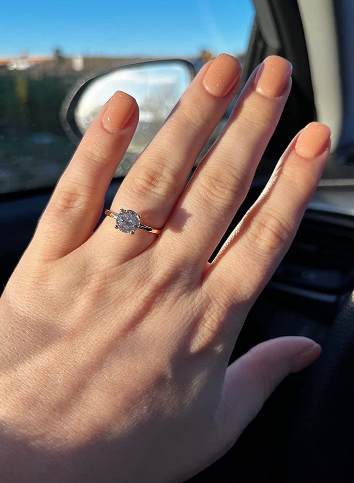 Gorgeous Round Crystal Solitaire White Gold Engagement Ring