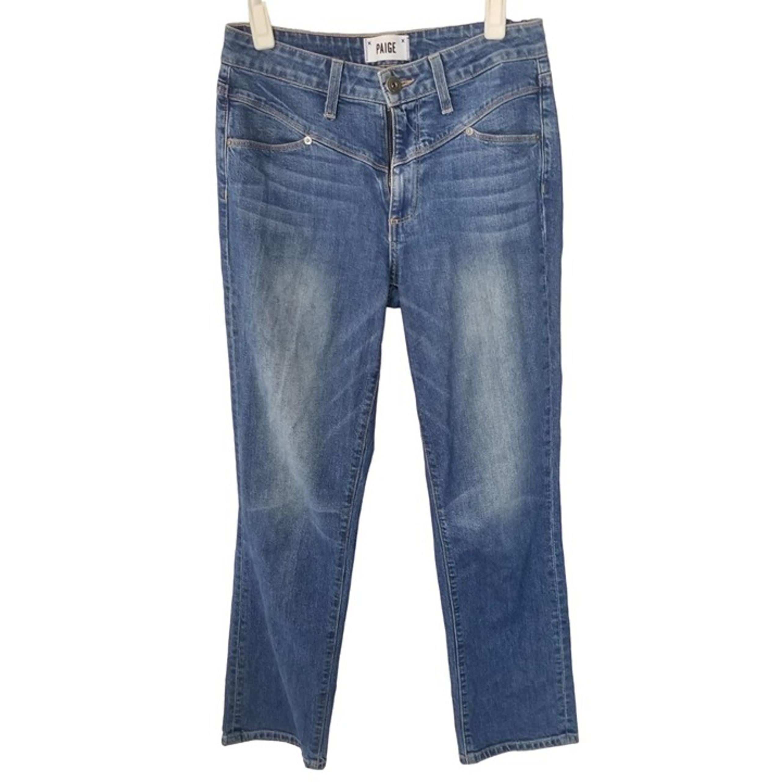 Paige Womens 27 Blue Medium Wash Denim Ankle Cropped Jeans Pockets Mid Rise
