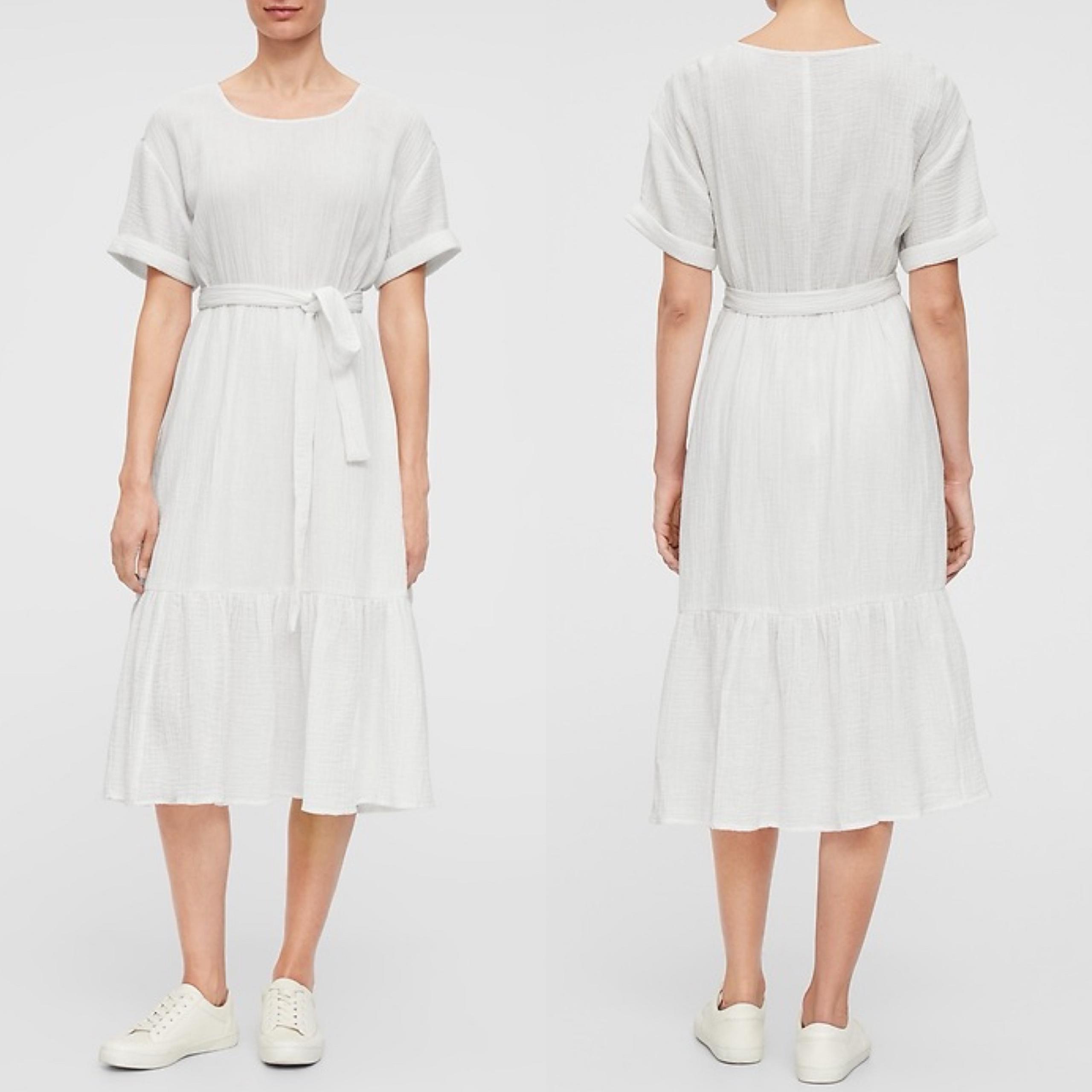 GAP Gauze Tie-Belt Midi Dress Medium Optic White
-