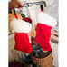 Set Of 2 Retro Fuzzy Cloth Red & White Christmas Holiday Stocking.