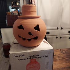 Vintage Terracotta Jack-o-lantern Red Clay Pot