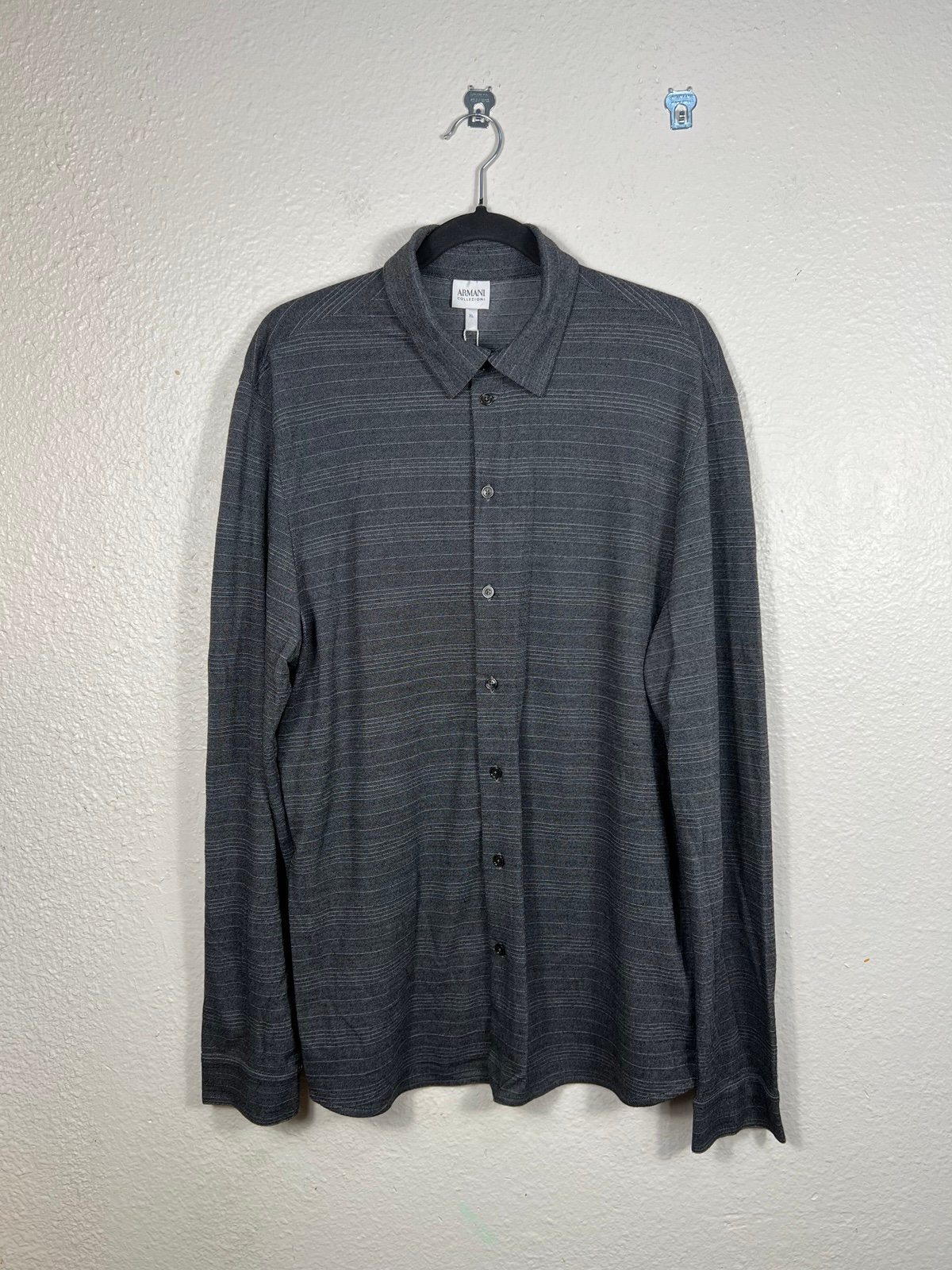 Armani Collezioni Striped Knit Button Up Men’s Shirt Gray Size XL