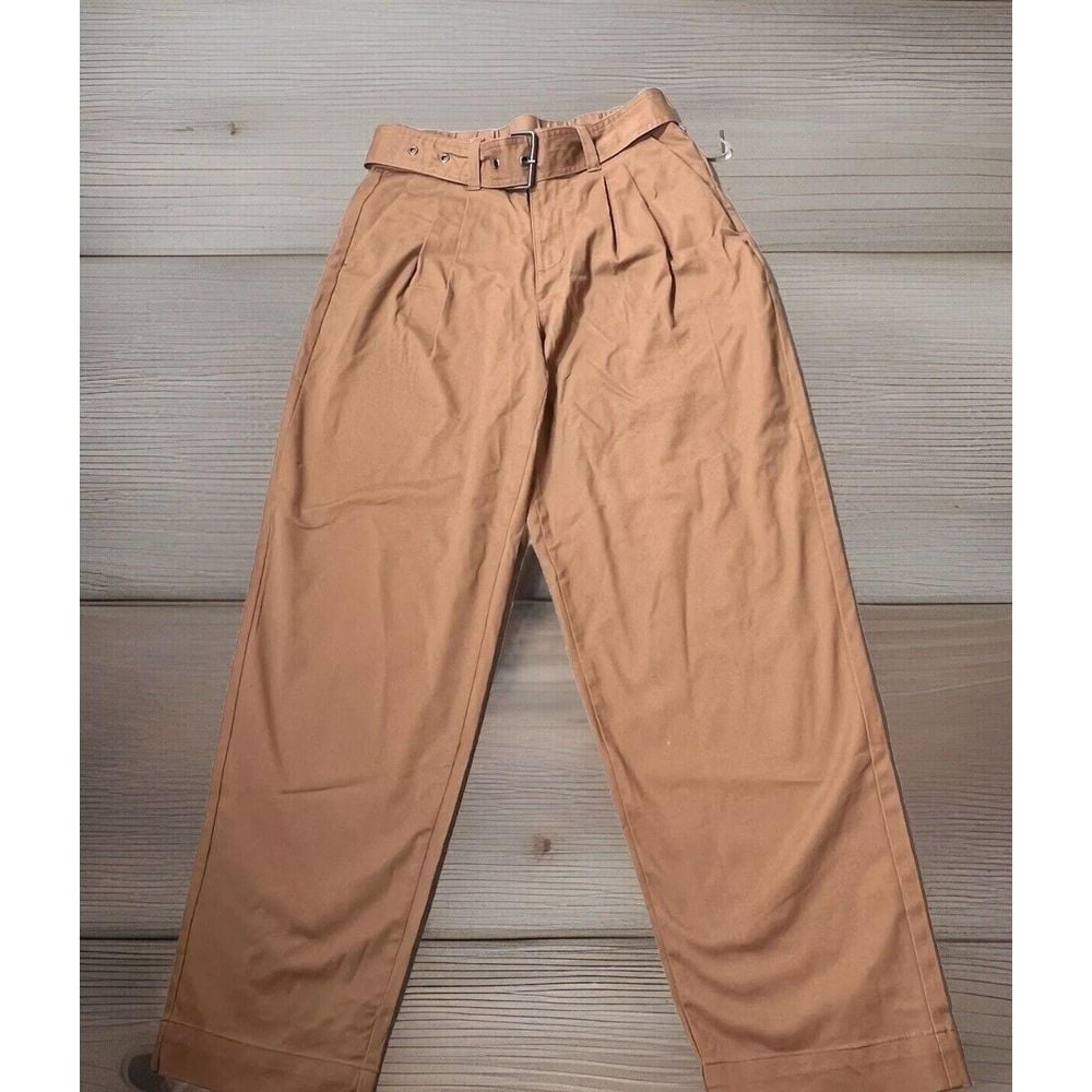 A New Day Women's 4 Brown High-Rise Pleated Front Belt Casual NWT Stretch