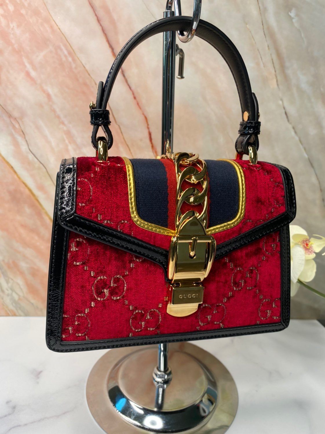 Gucci GG Velvet Mini Sylvie Bag/Handle